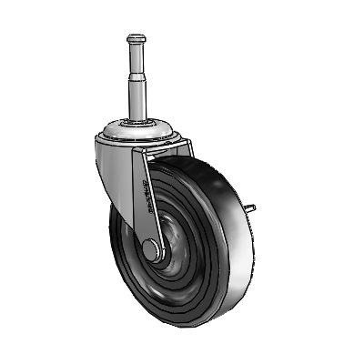 Regent Grip Neck Polished Nickel Swivel Caster with 3 x .8125 Black Hard Rubber Wheel and Side Brake