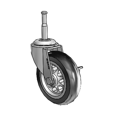 Regent Grip Neck Polished Nickel Swivel Caster with 3 x .8125 Black No-Matic Rubber Wheel and Side Brake