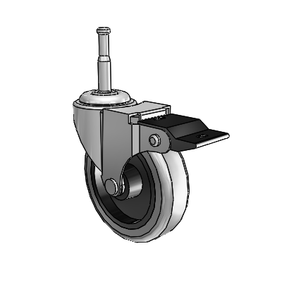 Regent Grip Neck Polished Nickel Swivel Caster with 3 x .8125 Grey Thermoplastic Rubber Wheel and Top Lock Brake