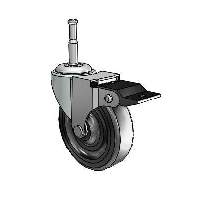 Roulette pivotante Regent Grip Neck en zinc, équipée de 3 roues en caoutchouc souple noir de 0,8125 et d'un frein à blocage par le haut