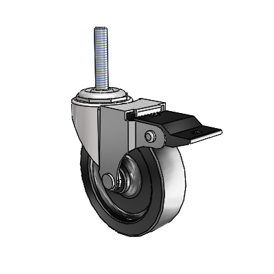 Regent Threaded Stem Bright Chrome Swivel Caster with 3 x .8125 Black Polyolefin Wheel and Top Lock Brake