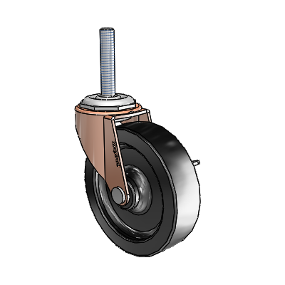 Regent Threaded Stem Copper Oxide Swivel Caster with 3 x .8125 Black Polyolefin Wheel and Side Brake