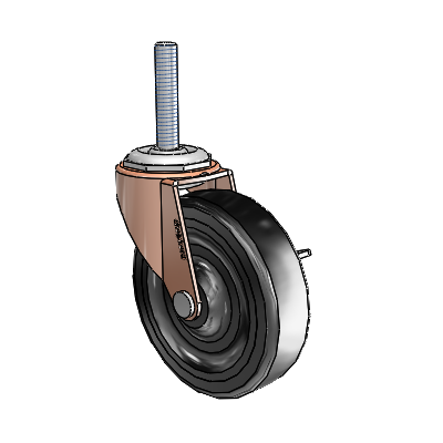 Regent Threaded Stem Copper Oxide Swivel Caster with 3 x .8125 Black Soft Rubber Wheel and Side Brake