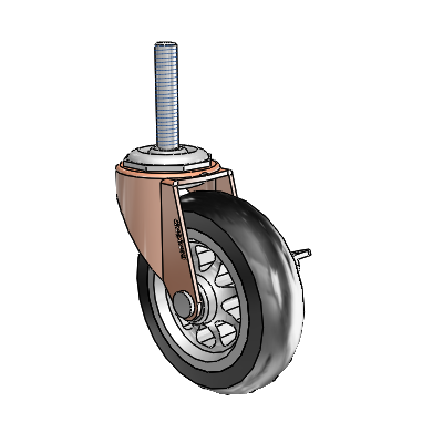 Regent Threaded Stem Copper Oxide Swivel Caster with 3 x .8125 Black No-Matic Rubber Wheel and Side Brake