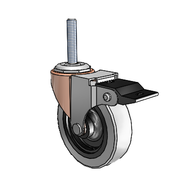 Regent Threaded Stem Copper Oxide Swivel Caster with 3 x .8125 Grey Thermoplastic Urethane Wheel and Top Lock Brake