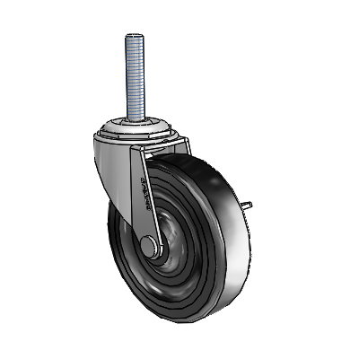 Regent Threaded Stem Polished Nickel Swivel Caster with 3 x .8125 Black Hard Rubber Wheel and Side Brake