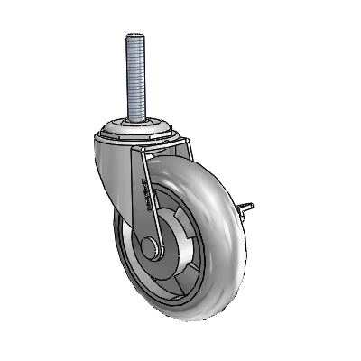 Regent Threaded Stem Polished Nickel Swivel Caster with 3 x .8125 Grey MonoTech Wheel and Side Brake