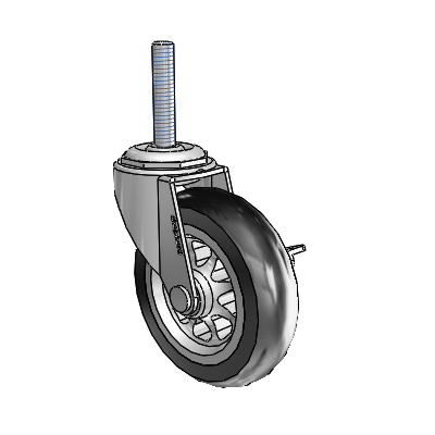 Regent Threaded Stem Polished Nickel Swivel Caster with 3 x .8125 Black No-Matic Rubber Wheel and Side Brake
