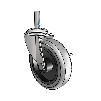 Regent Threaded Stem Bright Chrome Swivel Caster with 3 x .8125 Grey Thermoplastic Rubber Wheel and Side Brake