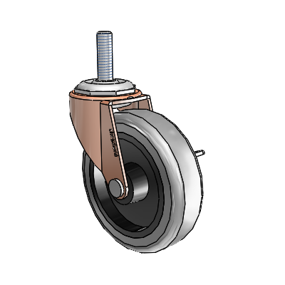 Regent Threaded Stem Copper Oxide Swivel Caster with 3 x .8125 Grey Thermoplastic Rubber Wheel and Side Brake