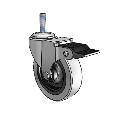 Regent Threaded Stem Polished Nickel Swivel Caster with 3 x .8125 Grey Thermoplastic Urethane Wheel and Top Lock Brake