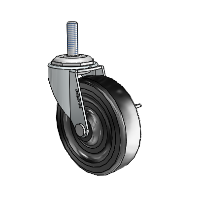 Regent Threaded Stem Zinc Swivel Caster with 3 x .8125 Black Hard Rubber Wheel and Side Brake