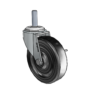 Regent Threaded Stem Zinc Swivel Caster with 3 x .8125 Black Soft Rubber Wheel and Side Brake