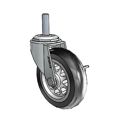 Regent Threaded Stem Zinc Swivel Caster with 3 x .8125 Black No-Matic Rubber Wheel and Side Brake