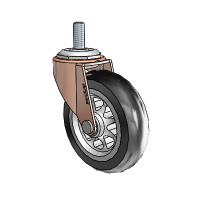 Roulette pivotante Regent à tige filetée en oxyde de cuivre, équipée de 3 roues en caoutchouc No-Matic noires de 0,8125