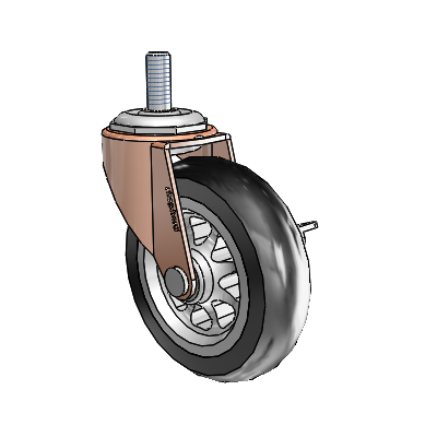 Regent Threaded Stem Copper Oxide Swivel Caster with 3 x .8125 Black No-Matic Rubber Wheel and Side Brake