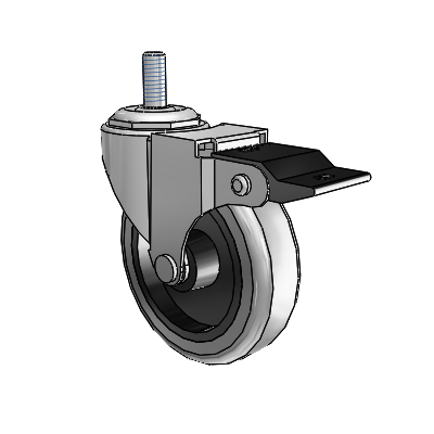 Regent Threaded Stem Polished Nickel Swivel Caster with 3 x .8125 Grey Thermoplastic Rubber Wheel and Top Lock Brake