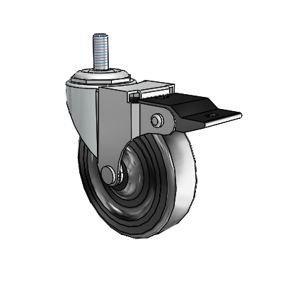 Regent Threaded Stem Zinc Swivel Caster with 3 x .8125 Black Soft Rubber Wheel and Top Lock Brake