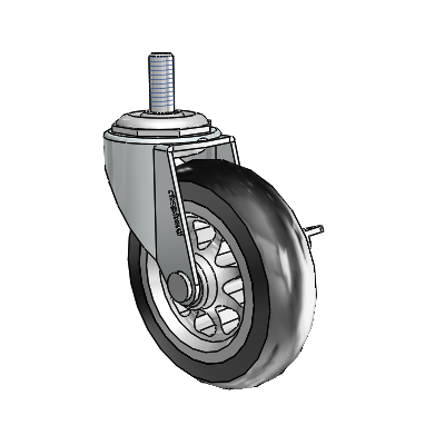 Regent Threaded Stem Zinc Swivel Caster with 3 x .8125 Black No-Matic Rubber Wheel and Side Brake
