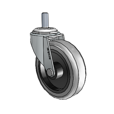 Roulette pivotante Regent à tige filetée en zinc, équipée de 3 roues en caoutchouc thermoplastique gris de 0,8125