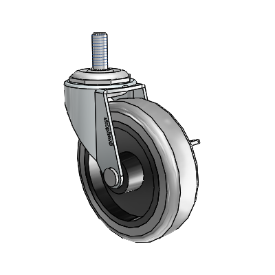 Regent Threaded Stem Zinc Swivel Caster with 3 x .8125 Grey Thermoplastic Rubber Wheel and Side Brake