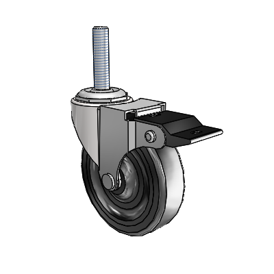 Regent Threaded Stem Bright Chrome Swivel Caster with 3 x .8125 Black Soft Rubber Wheel and Top Lock Brake