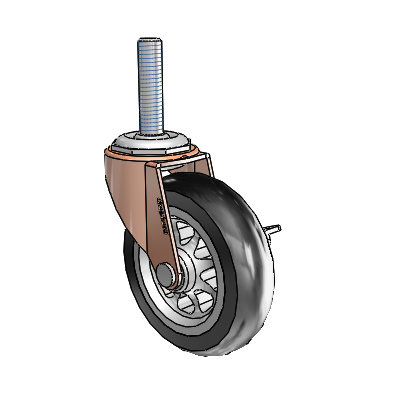 Regent Threaded Stem Copper Oxide Swivel Caster with 3 x .8125 Black No-Matic Rubber Wheel and Side Brake