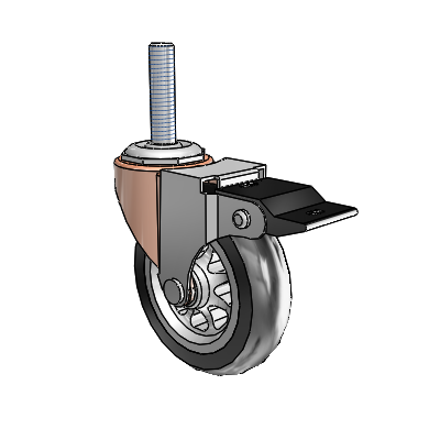 Regent Threaded Stem Copper Oxide Swivel Caster with 3 x .8125 Black No-Matic Rubber Wheel and Top Lock Brake
