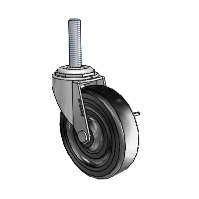 Regent Threaded Stem Polished Nickel Swivel Caster with 3 x .8125 Black Hard Rubber Wheel and Side Brake