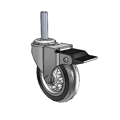 Regent Threaded Stem Polished Nickel Swivel Caster with 3 x .8125 Black No-Matic Rubber Wheel and Top Lock Brake
