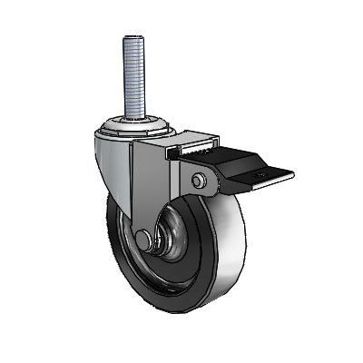 Regent Threaded Stem Zinc Swivel Caster with 3 x .8125 Black Polyolefin Wheel and Top Lock Brake