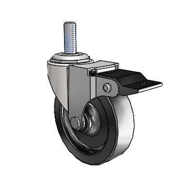 Regent Threaded Stem Bright Chrome Swivel Caster with 3 x .8125 Black Polyolefin Wheel and Top Lock Brake