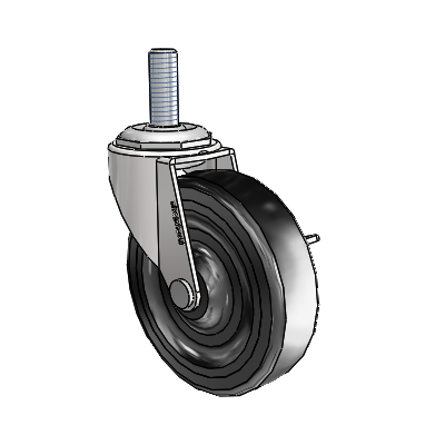 Regent Threaded Stem Bright Chrome Swivel Caster with 3 x .8125 Black Hard Rubber Wheel and Side Brake