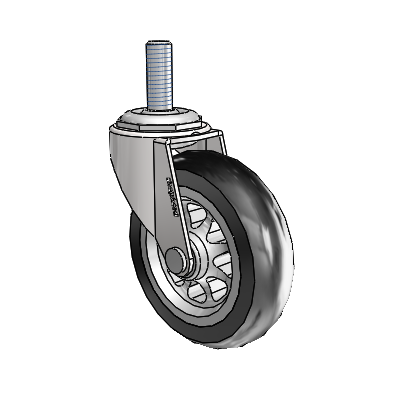 Regent Threaded Stem Bright Chrome Swivel Caster with 3 x .8125 Black No-Matic Rubber Wheel