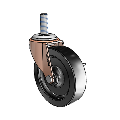 Regent Threaded Stem Copper Oxide Swivel Caster with 3 x .8125 Black Polyolefin Wheel and Side Brake