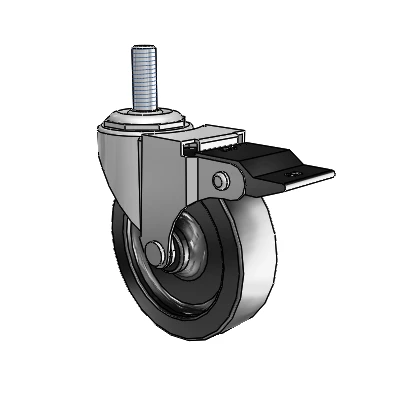 Regent Threaded Stem Polished Nickel Swivel Caster with 3 x .8125 Black Polyolefin Wheel and Top Lock Brake
