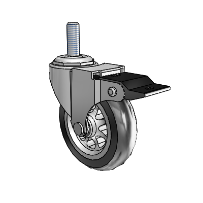 Regent Threaded Stem Polished Nickel Swivel Caster with 3 x .8125 Black No-Matic Rubber Wheel and Top Lock Brake