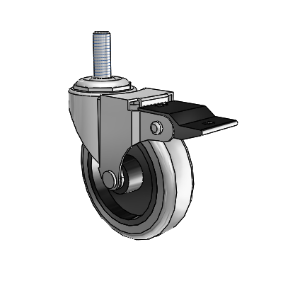 Regent Threaded Stem Polished Nickel Swivel Caster with 3 x .8125 Grey Thermoplastic Rubber Wheel and Top Lock Brake