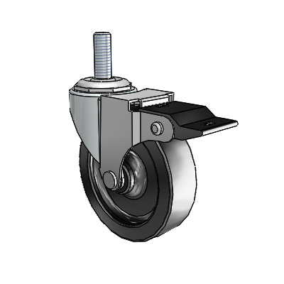 Regent Threaded Stem Zinc Swivel Caster with 3 x .8125 Black Polyolefin Wheel and Top Lock Brake