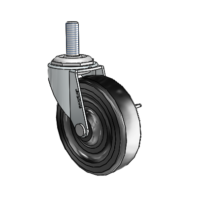 Regent Threaded Stem Zinc Swivel Caster with 3 x .8125 Black Soft Rubber Wheel and Side Brake