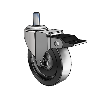 Regent Threaded Stem Bright Chrome Swivel Caster with 3 x .8125 Black Polyolefin Wheel and Top Lock Brake