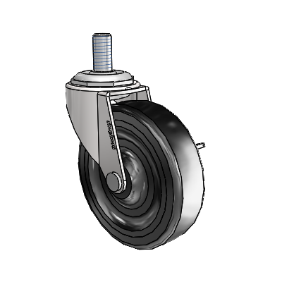 Regent Threaded Stem Bright Chrome Swivel Caster with 3 x .8125 Black Soft Rubber Wheel and Side Brake