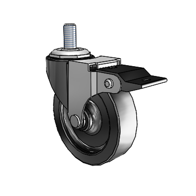Regent Threaded Stem Black Oxide Swivel Caster with 3 x .8125 Polyolefin Wheel and Top Lock Brake