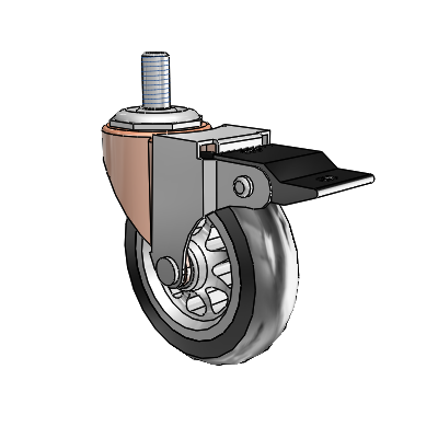 Regent Threaded Stem Copper Oxide Swivel Caster with 3 x .8125 Black No-Matic Rubber Wheel and Top Lock Brake