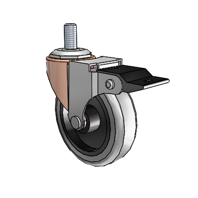 Regent Threaded Stem Copper Oxide Swivel Caster with 3 x .8125 Grey Thermoplastic Rubber Wheel and Top Lock Brake
