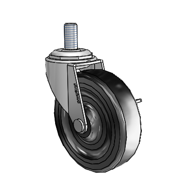 Regent Threaded Stem Polished Nickel Swivel Caster with 3 x .8125 Black Soft Rubber Wheel and Side Brake