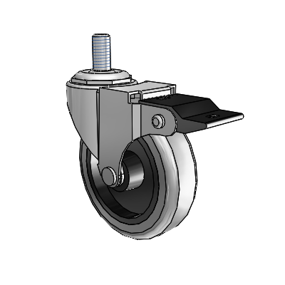 Regent Threaded Stem Polished Nickel Swivel Caster with 3 x .8125 Grey Thermoplastic Rubber Wheel and Top Lock Brake