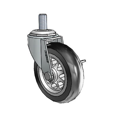 Regent Threaded Stem Zinc Swivel Caster with 3 x .8125 Black No-Matic Rubber Wheel and Side Brake