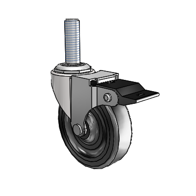 Regent Threaded Stem Bright Chrome Swivel Caster with 3 x .8125 Black Soft Rubber Wheel and Top Lock Brake