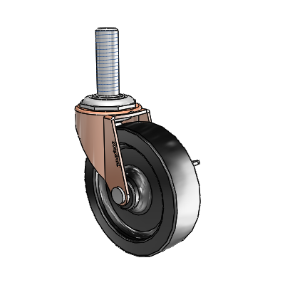Regent Threaded Stem Copper Oxide Swivel Caster with 3 x .8125 Black Polyolefin Wheel and Side Brake